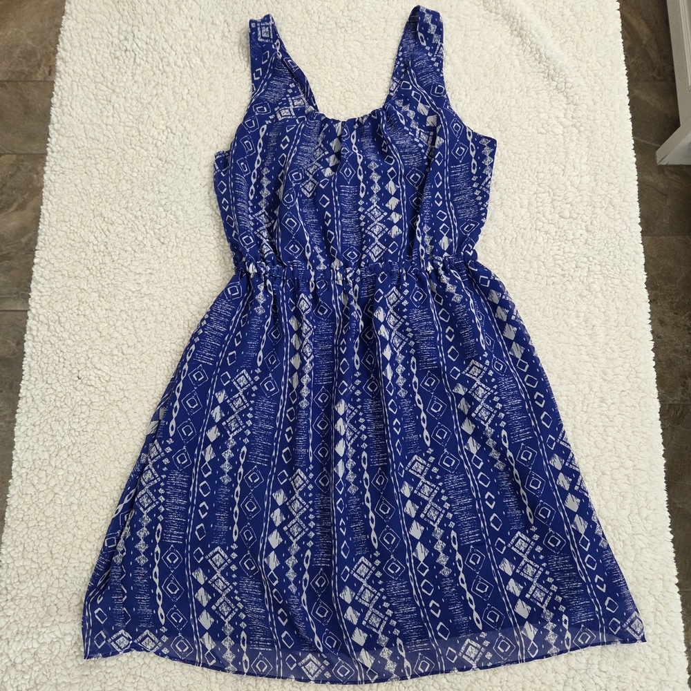Esley Navy Geometric Pattern Mini Dress Womens S Lined Cut Out